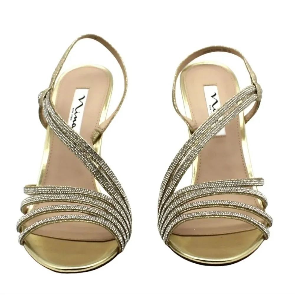 BRAND NEW NINA WOMEN RHINESTONE KITTEN- HEEL SANDAL G1